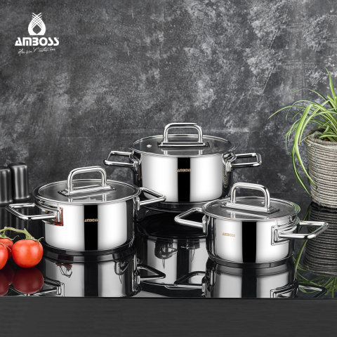 Amboss Nova 6 Parça Paslanmaz Çelik Cam Kapaklı Tencere Seti