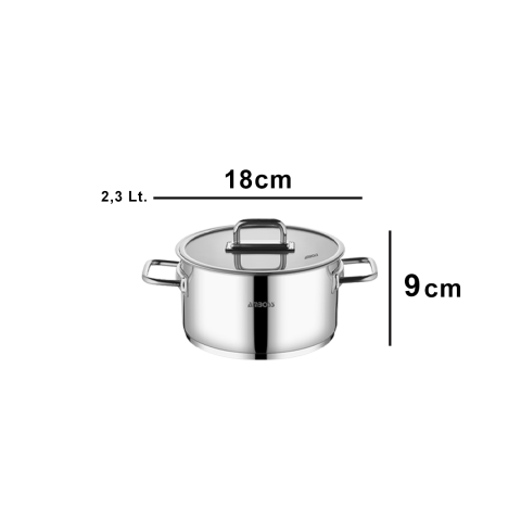 Amboss Nova Paslanmaz Çelik Cam Kapaklı Derin Tencere 18x9 cm