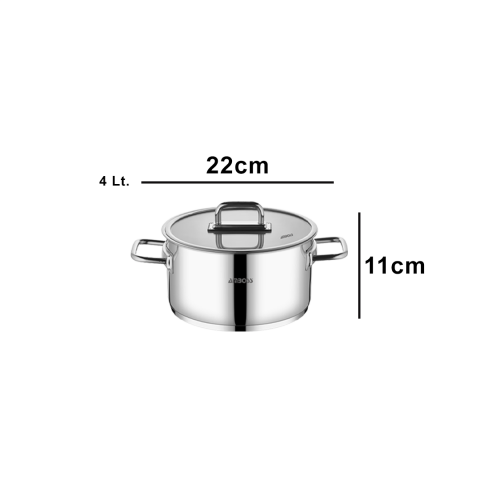 Amboss Nova Paslanmaz Çelik Cam Kapaklı Derin Tencere 22x11 cm
