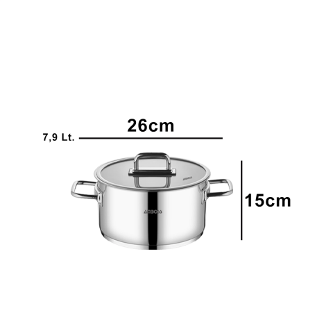 Amboss Nova Paslanmaz Çelik Cam Kapaklı Derin Tencere 26x15 cm