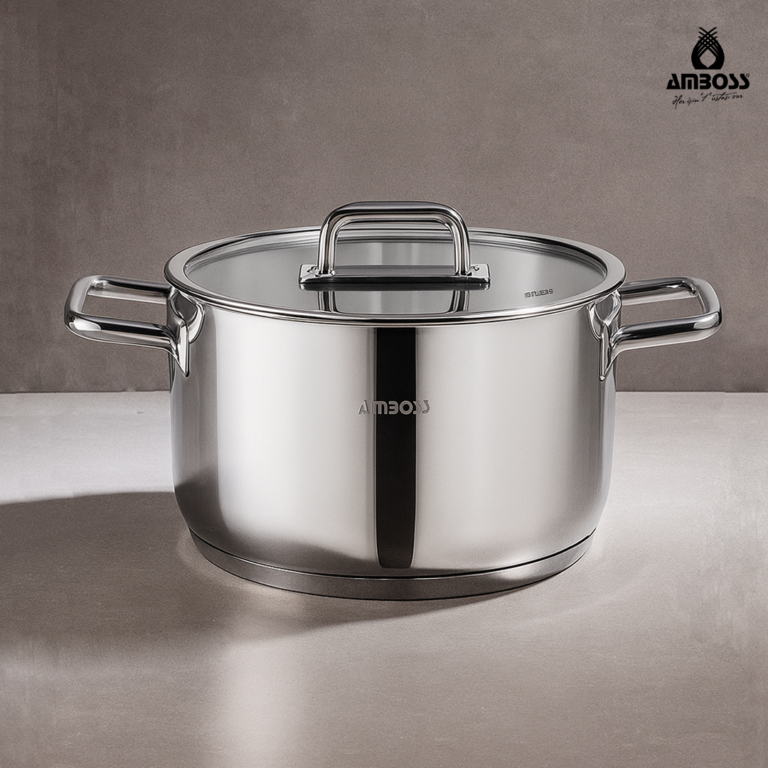 Amboss Nova Paslanmaz Çelik Cam Kapaklı Derin Tencere 30x17 cm