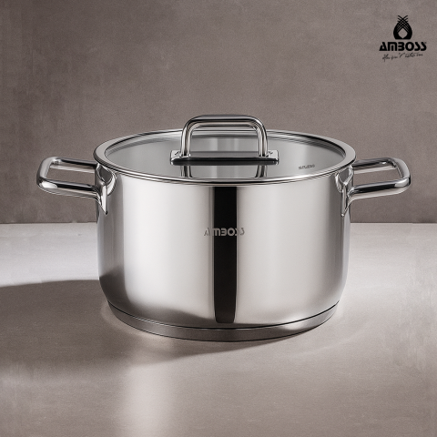 Amboss Nova Paslanmaz Çelik Cam Kapaklı Derin Tencere 30x17 cm