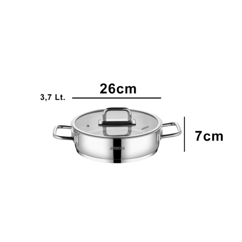 Amboss Nova Paslanmaz Çelik Cam Kapaklı Basık Tencere 26x7 cm