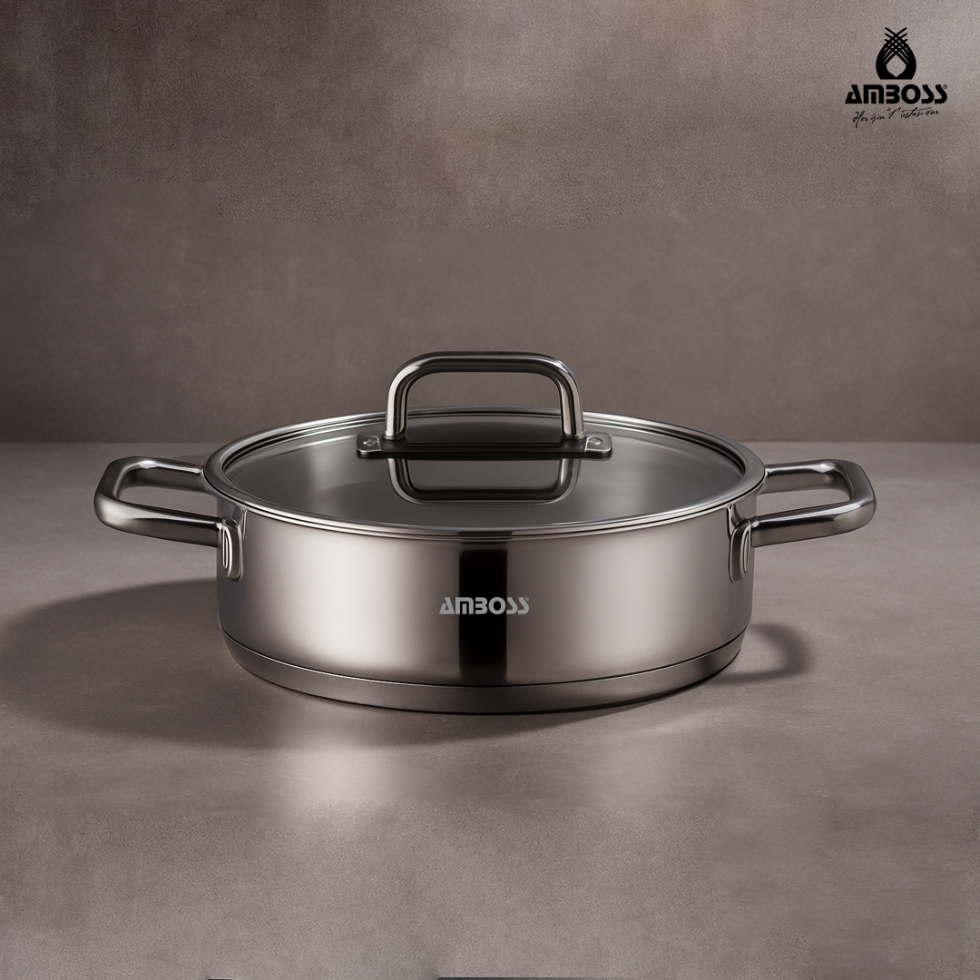 Amboss Nova Paslanmaz Çelik Cam Kapaklı Basık Tencere 26x7 cm