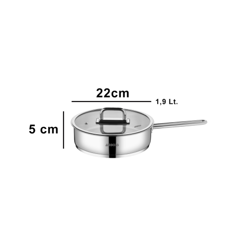 Amboss Nova Paslanmaz Çelik Cam Kapaklı Tava 22x5 cm