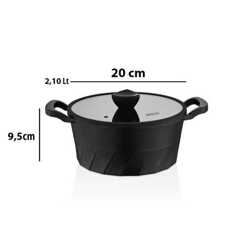 Amboss Vento Döküm Titanyum Kaplama Cam Kapaklı Derin Tencere 20x9,5 cm