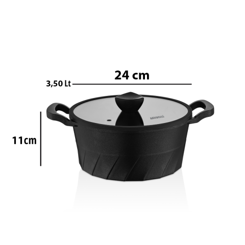 Amboss Vento Döküm Titanyum Kaplama Cam Kapaklı Derin Tencere 24x11 cm