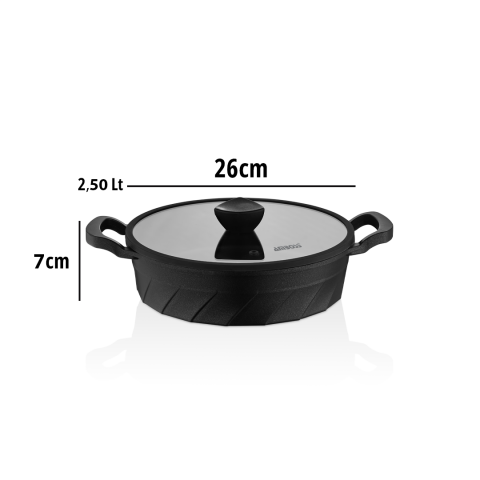 Amboss Vento Döküm Titanyum Kaplama Cam Kapaklı Basık Tencere 26x7 cm