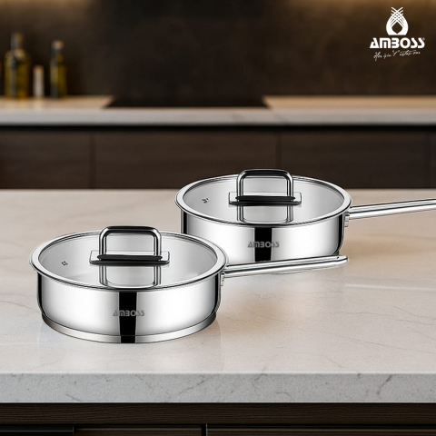 Amboss Nova 4 Parça Paslanmaz Çelik Cam Kapaklı Tava Seti 22-26 cm