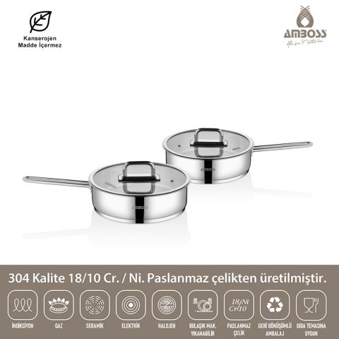 Amboss Nova 4 Parça Paslanmaz Çelik Cam Kapaklı Tava 22-26 cm