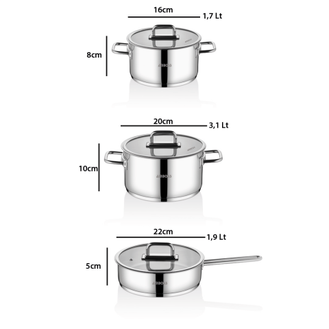 Amboss Nova 6 Parça Paslanmaz Çelik Cam Kapaklı Tencere Tava Seti