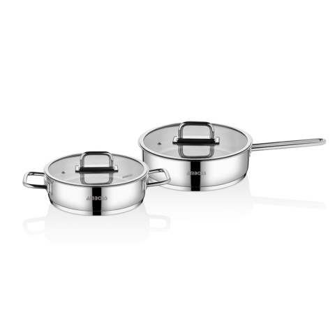 Amboss Nova 4 Parça Paslanmaz Çelik Cam Kapaklı Basık Tencere Tava Seti 26 cm