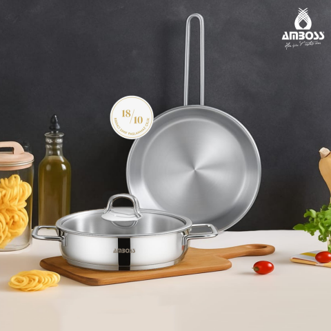 Amboss 3 Parça Nova Premium Paslanmaz Çelik Basık Tencere Tava Seti