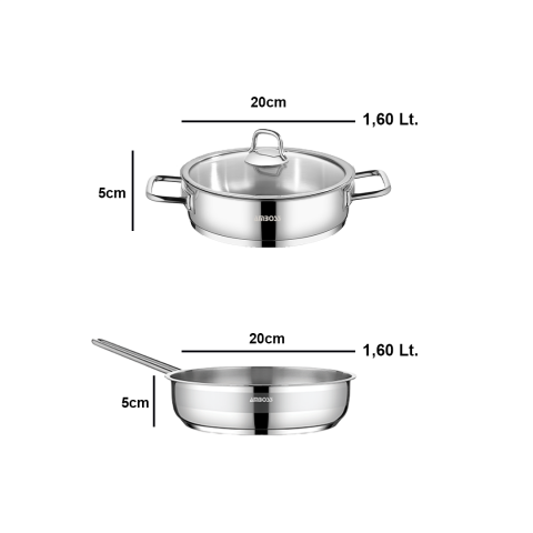 Amboss 3 Parça Nova Premium Paslanmaz Çelik Basık Tencere Tava Seti