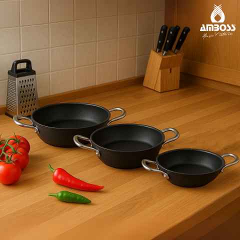 Amboss Dark 3 Parça Yanmaz Yapışmaz Titanyum Kaplama Sahan Seti
