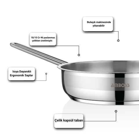 Amboss Lion 2 Parça Kapaksız Çelik Tava Seti