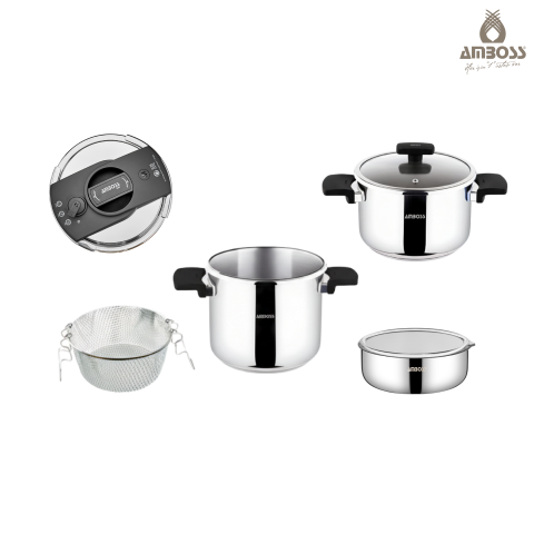 Amboss Cook Master 7 Parça Çok Fonksiyonlu Paslanmaz Çelik Buharlı Düdüklü Tencere Seti