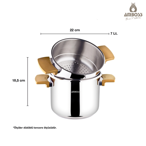 Amboss Cook Master 7 Parça Çok Fonksiyonlu Paslanmaz Çelik Buharlı Düdüklü Tencere Seti( Gold )
