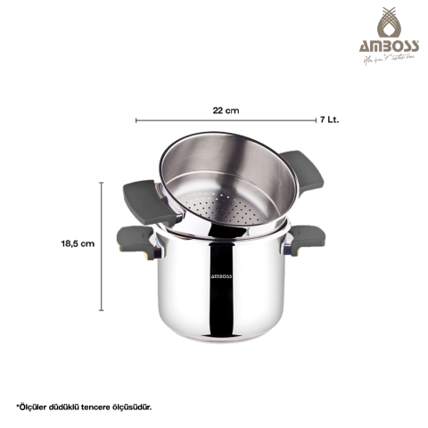 Amboss Cook Master 7 Parça Çok Fonksiyonlu Paslanmaz Çelik Buharlı Düdüklü Tencere Seti ( Siyah )