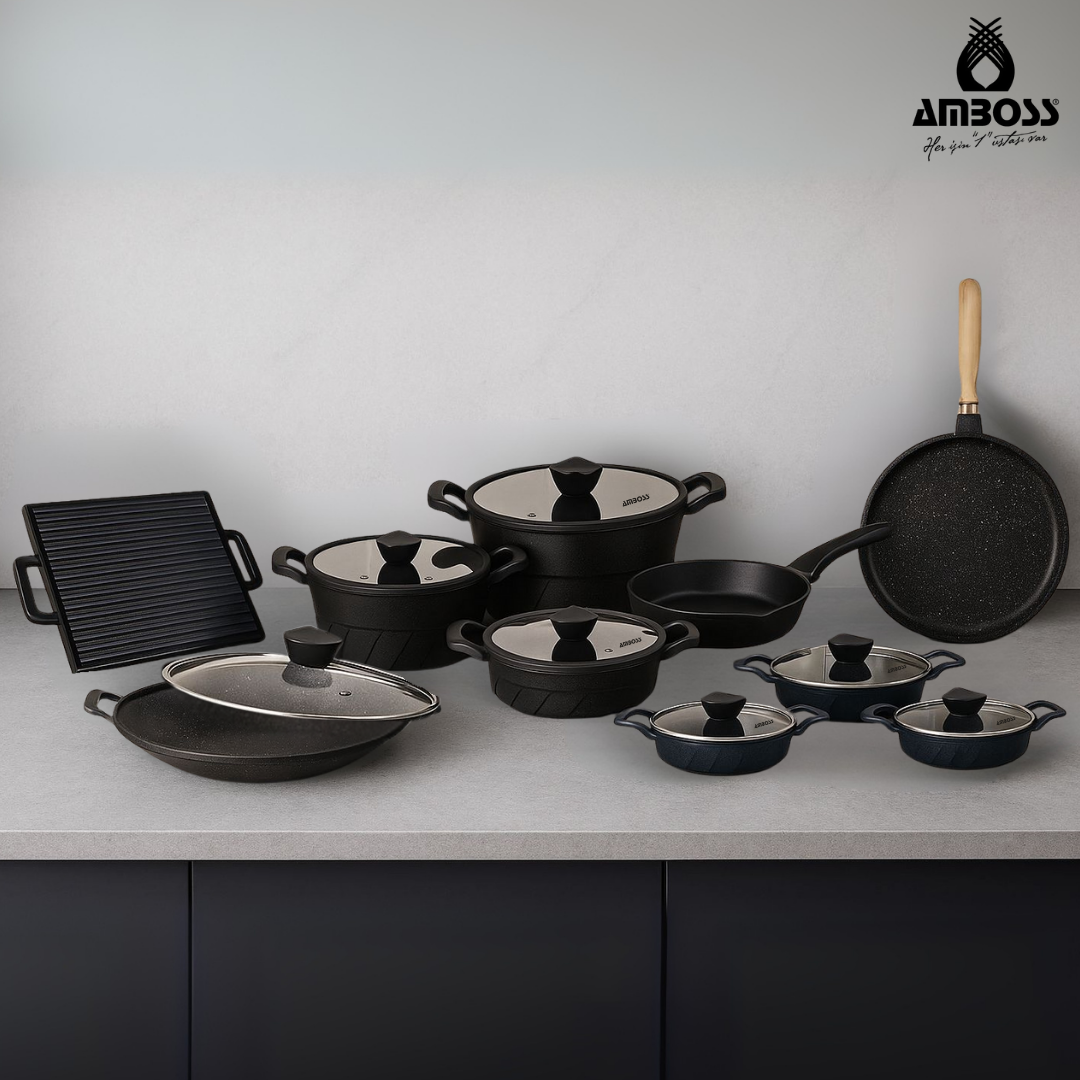 Amboss Elegance 17 Parça Döküm Tencere Tava Sahan Çeyiz Seti