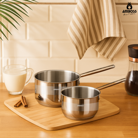 Amboss 2 Parça Paslanmaz Çelik 16-18 cm Mama Seti Kapaksız Sütlük