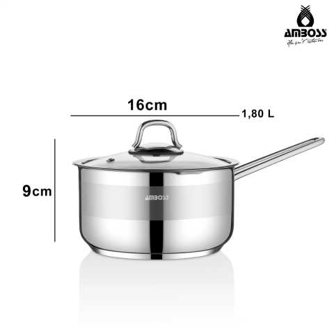 Amboss Saphire Paslanmaz Çelik Cam Kapaklı Sosluk Sütlük 16 Cm