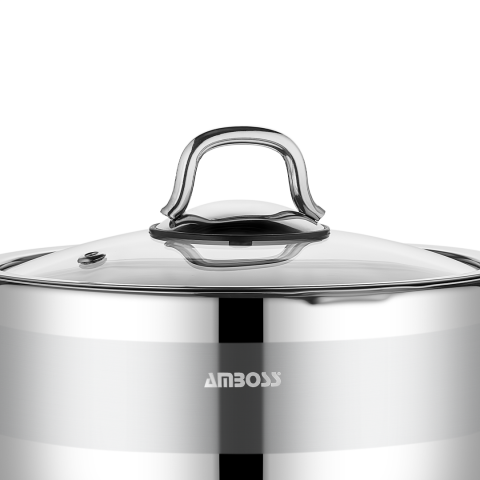 Amboss Saphire Paslanmaz Çelik Cam Kapaklı Sosluk Sütlük 18 Cm