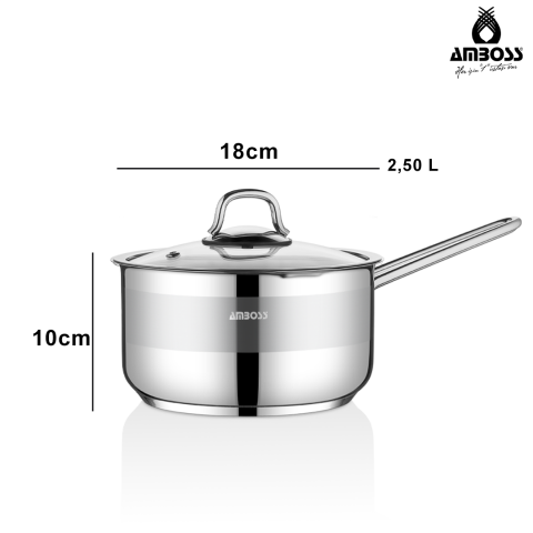 Amboss Saphire Paslanmaz Çelik Cam Kapaklı Sosluk Sütlük 18 Cm