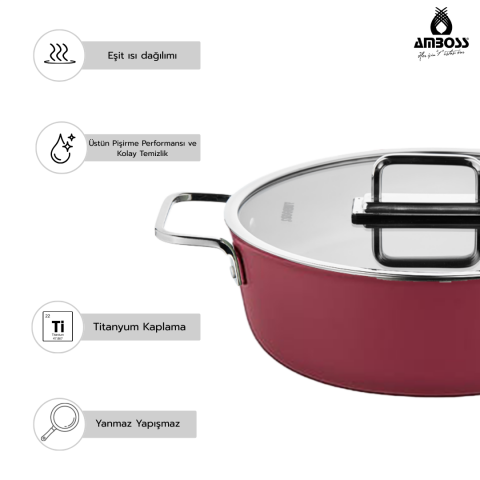 Amboss Anyolin 7 Parça Titanyum Kaplama Tencere Tava Seti (Bordo)