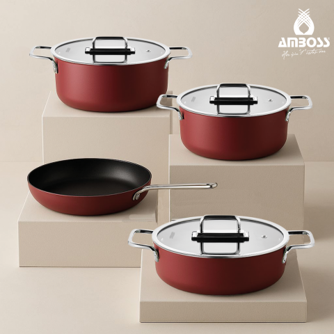 Amboss Anyolin 7 Parça Titanyum Kaplama Tencere Tava Seti (Bordo)