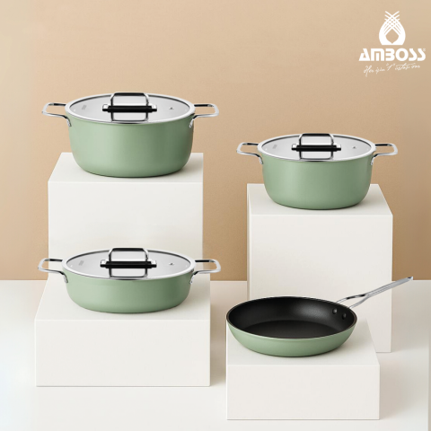 Amboss Anyolin 7 Parça Titanyum Kaplama Tencere Tava Seti (Yeşil)