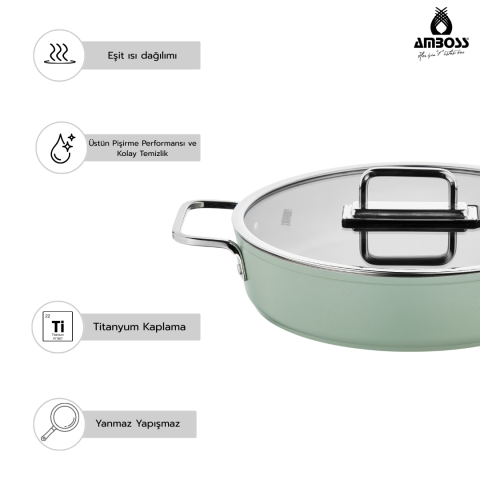 Amboss Anyolin 7 Parça Titanyum Kaplama Tencere Tava Seti (Yeşil)
