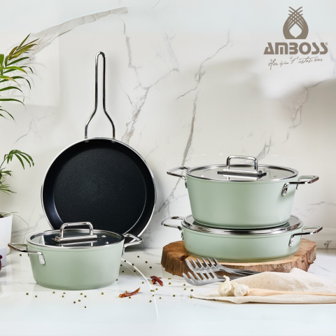 Amboss Anyolin 7 Parça Titanyum Kaplama Tencere Tava Seti (Yeşil)