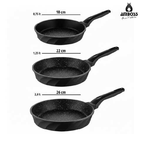 Amboss 16 Parça Vento Döküm Tencere Tava Sahan Seti (Siyah)