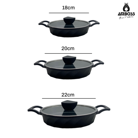 Amboss 16 Parça Vento Döküm Tencere Tava Sahan Seti (Siyah)