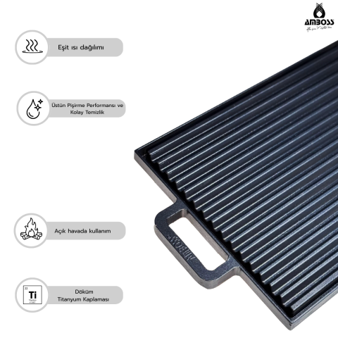 Amboss ProChef 2 Parça Döküm Izgara Gözleme Sac Tava