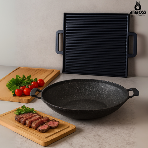 Amboss ProChef 2 Parça Döküm Izgara Gözleme Sac Tava