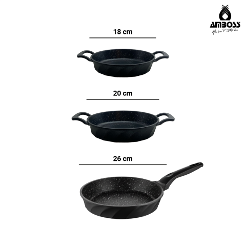 Amboss Vento 3 Parça Döküm 26 cm Tava 18-20 cm Sahan Seti