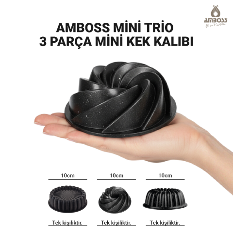 Amboss Mini Trio Döküm 3 Parça Mini Kek Kalıbı