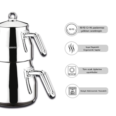 Amboss Steelmax 4 Parça Paslanmaz Çelik Çaydanlık