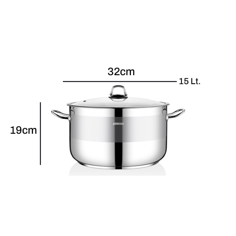 Amboss Saphire Paslanmaz Çelik 32 cm Cam Kapaklı Derin Tencere