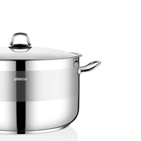 Amboss Saphire Paslanmaz Çelik 32 cm Cam Kapaklı Derin Tencere