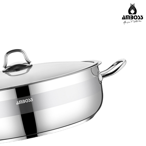 Amboss Saphire Paslanmaz Çelik 32 cm Cam Kapaklı Basık Tencere