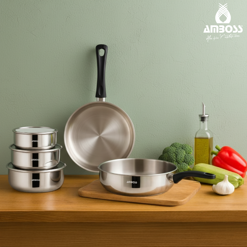 Amboss Elite 8 Parça Paslanmaz Çelik Saklama Kabı & Tava Seti