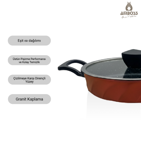 Amboss Vento 6 Parça Cam Kapaklı Döküm Sahan Omlet Seti (Kırmızı)