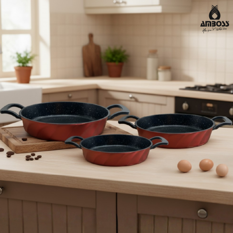 Amboss Vento 3 Parça Döküm Sahan Omlet Seti (Kırmızı)