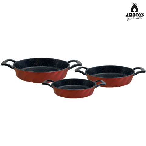 Amboss Vento 3 Parça Döküm Sahan Omlet Seti (Kırmızı)