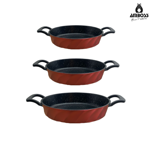 Amboss Vento 3 Parça Döküm Sahan Omlet Seti (Kırmızı)