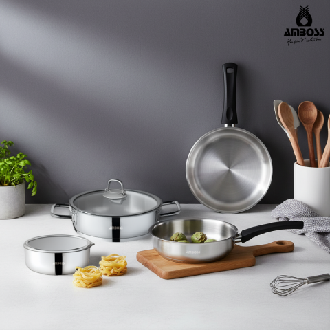 Amboss Master Class 6 Parça Paslanmaz Çelik Tencere Tava Saklama Kabı Seti