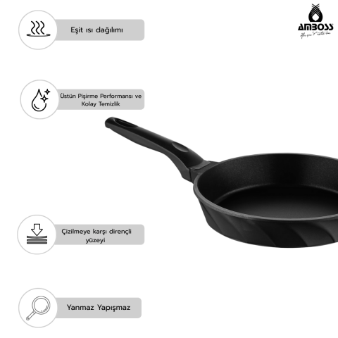 Amboss Vento 6 Parça Döküm Cam Kapaklı Tava 18-22-26 cm